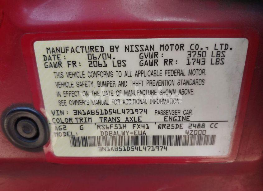 Photo 9 of 2004 Nissan Sentra SE-R SPEC V (VIN 3N1AB51D54L471974)