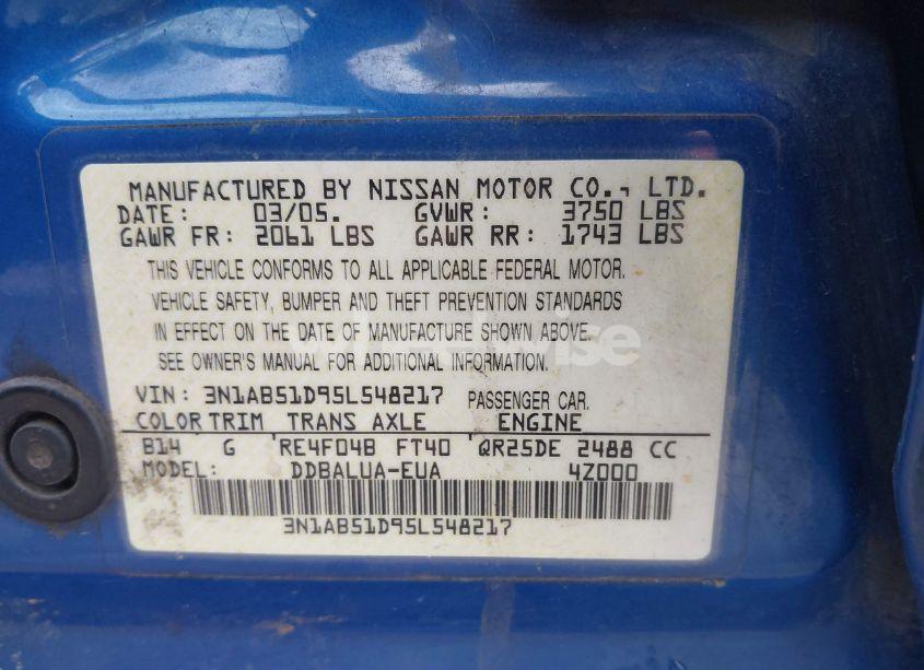 Photo 9 of 2005 Nissan Sentra SE-R (VIN 3N1AB51D95L548217)