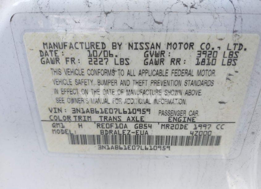 Photo 9 of 2007 Nissan Sentra 2.0S (VIN 3N1AB61E07L610959)