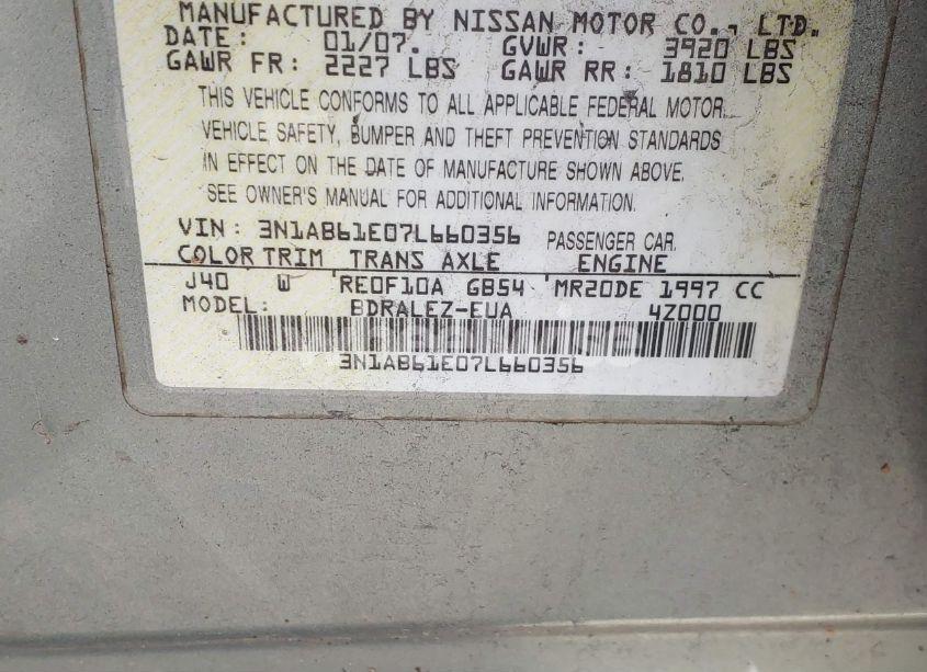 Photo 9 of 2007 Nissan Sentra 2.0S (VIN 3N1AB61E07L660356)