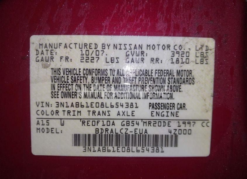 Photo 9 of 2008 Nissan Sentra 2.0 (VIN 3N1AB61E08L654381)