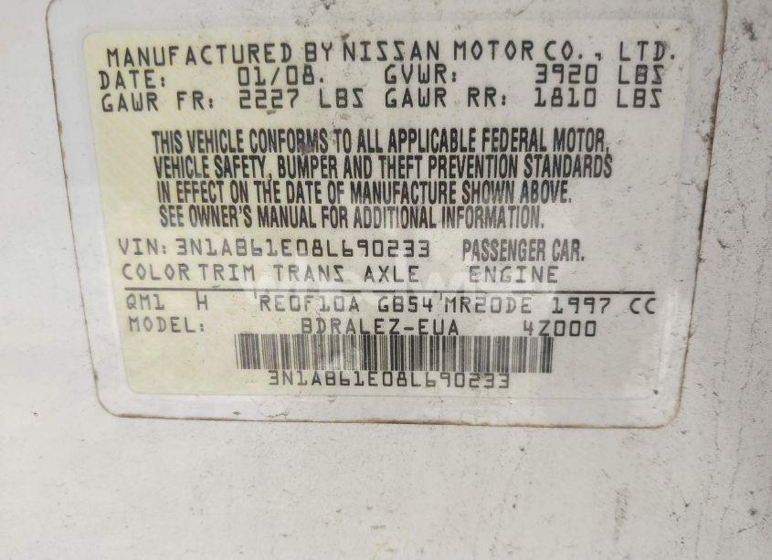 Photo 9 of 2008 Nissan Sentra 2.0S (VIN 3N1AB61E08L690233)