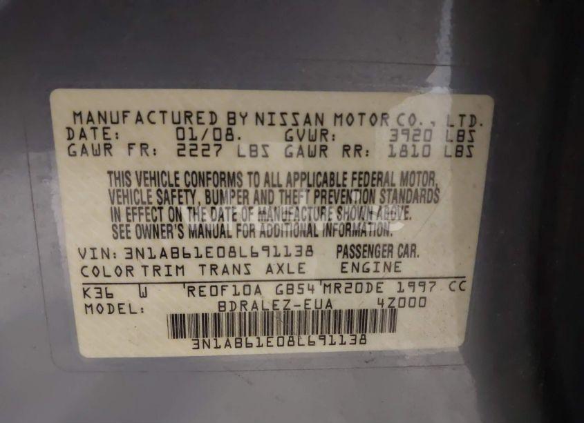 Photo 9 of 2008 Nissan Sentra 2.0S (VIN 3N1AB61E08L691138)