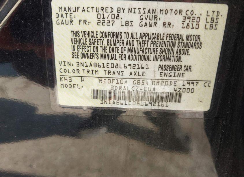 Photo 9 of 2008 Nissan Sentra 2.0 (VIN 3N1AB61E08L692161)