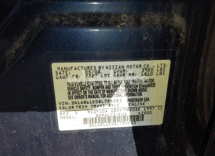 Photo 9 of 2008 Nissan Sentra 2.0 (VIN 3N1AB61E08L724283)