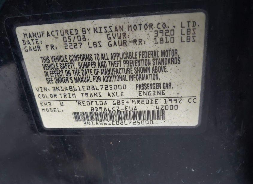 Photo 9 of 2008 Nissan Sentra 2.0 (VIN 3N1AB61E08L725000)