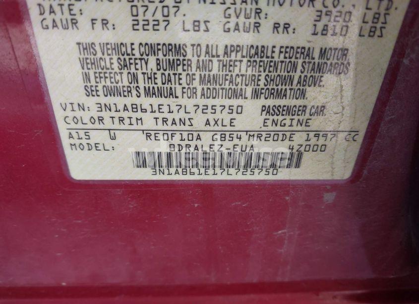 Photo 9 of 2007 Nissan Sentra 2.0/2.0S/2.0SL (VIN 3N1AB61E17L725750)