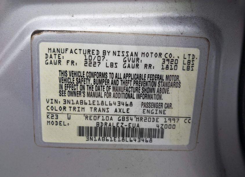 Photo 9 of 2008 Nissan Sentra 2.0S (VIN 3N1AB61E18L643468)