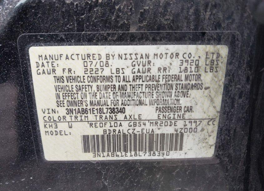 Photo 9 of 2008 Nissan Sentra 2.0 (VIN 3N1AB61E18L738340)