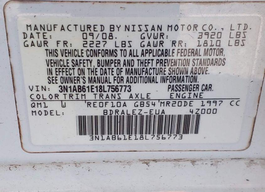 Photo 9 of 2008 Nissan Sentra 2.0S (VIN 3N1AB61E18L756773)