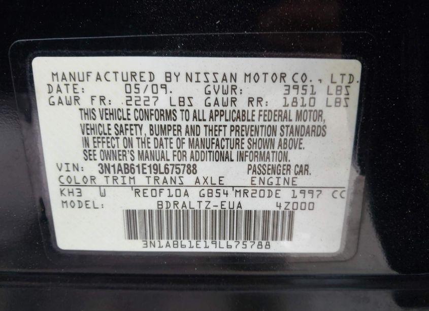 Photo 9 of 2009 Nissan Sentra 2.0SR (VIN 3N1AB61E19L675788)