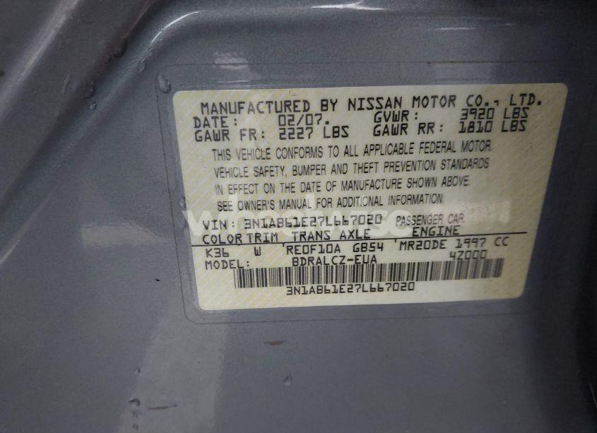 Photo 9 of 2007 Nissan Sentra 2.0 (VIN 3N1AB61E27L667020)