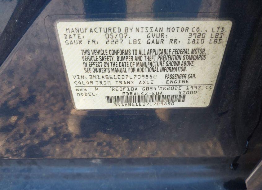 Photo 9 of 2007 Nissan Sentra 2.0 (VIN 3N1AB61E27L709850)