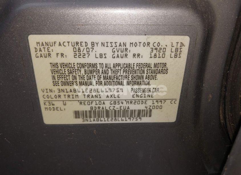 Photo 9 of 2008 Nissan Sentra 2.0 (VIN 3N1AB61E28L619759)