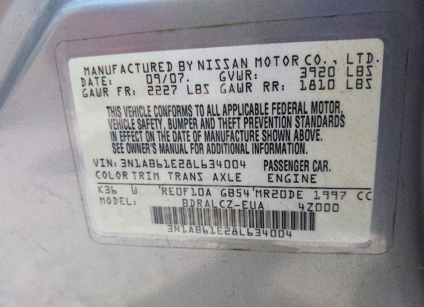 Photo 9 of 2008 Nissan Sentra 2.0 (VIN 3N1AB61E28L634004)