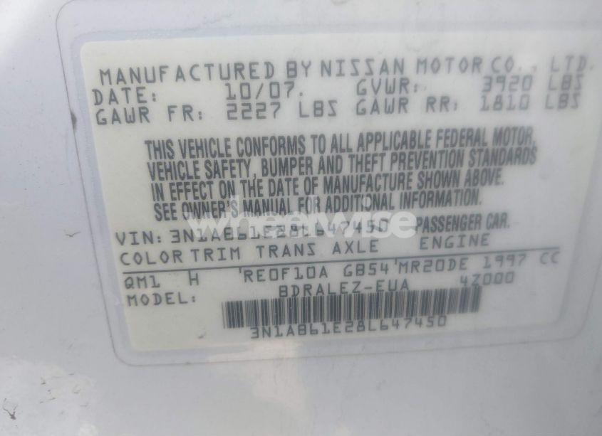 Photo 9 of 2008 Nissan Sentra 2.0S (VIN 3N1AB61E28L647450)