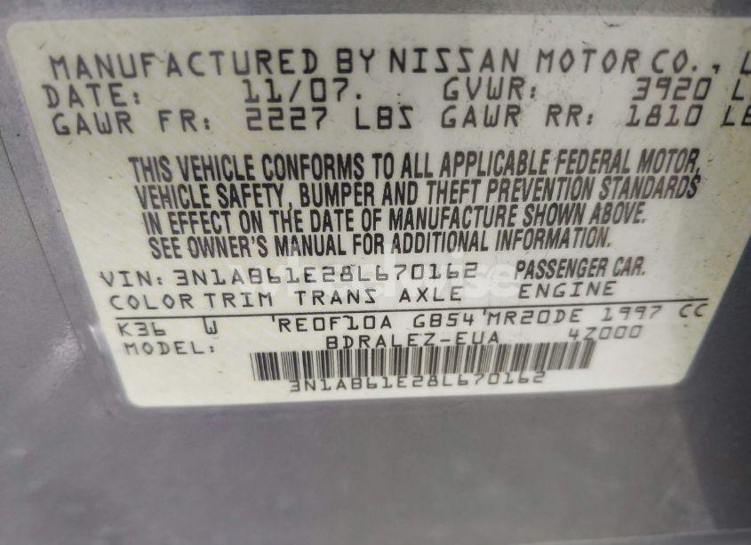 Photo 9 of 2008 Nissan Sentra 2.0S (VIN 3N1AB61E28L670162)