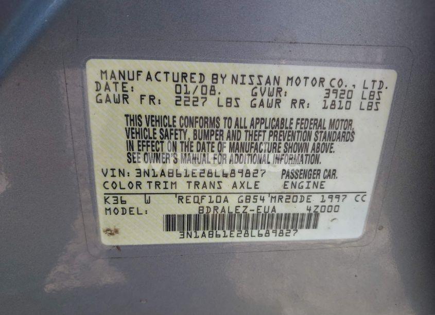 Photo 9 of 2008 Nissan Sentra 2.0S (VIN 3N1AB61E28L689827)