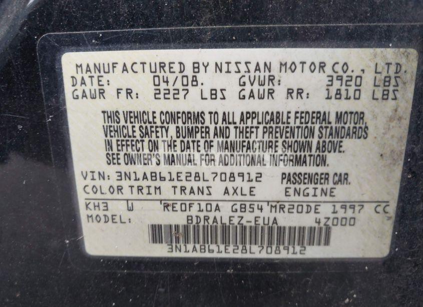 Photo 9 of 2008 Nissan Sentra 2.0S (VIN 3N1AB61E28L708912)