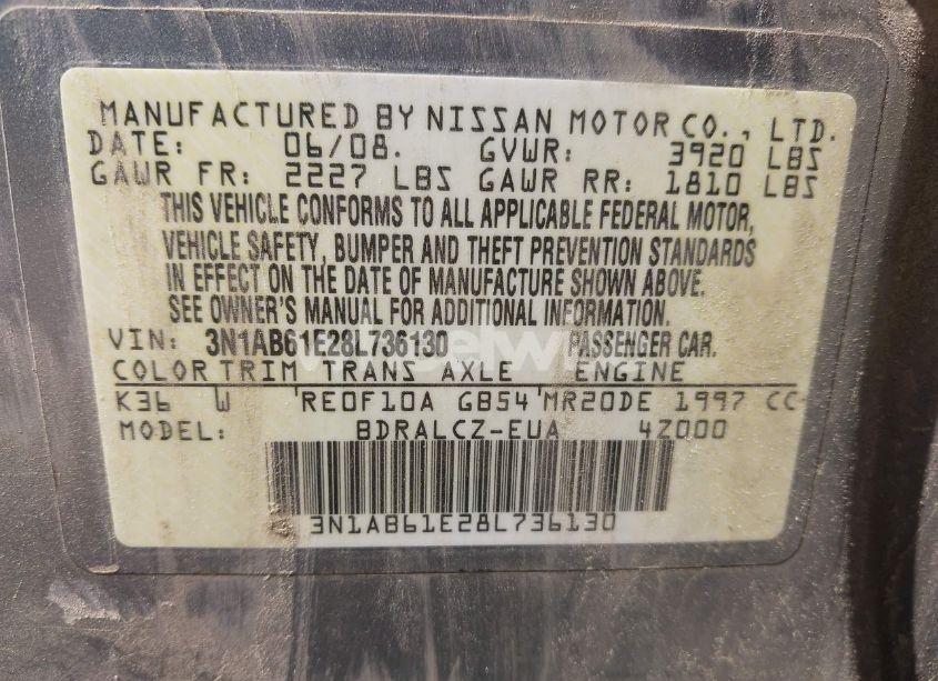 Photo 9 of 2008 Nissan Sentra 2.0 (VIN 3N1AB61E28L736130)