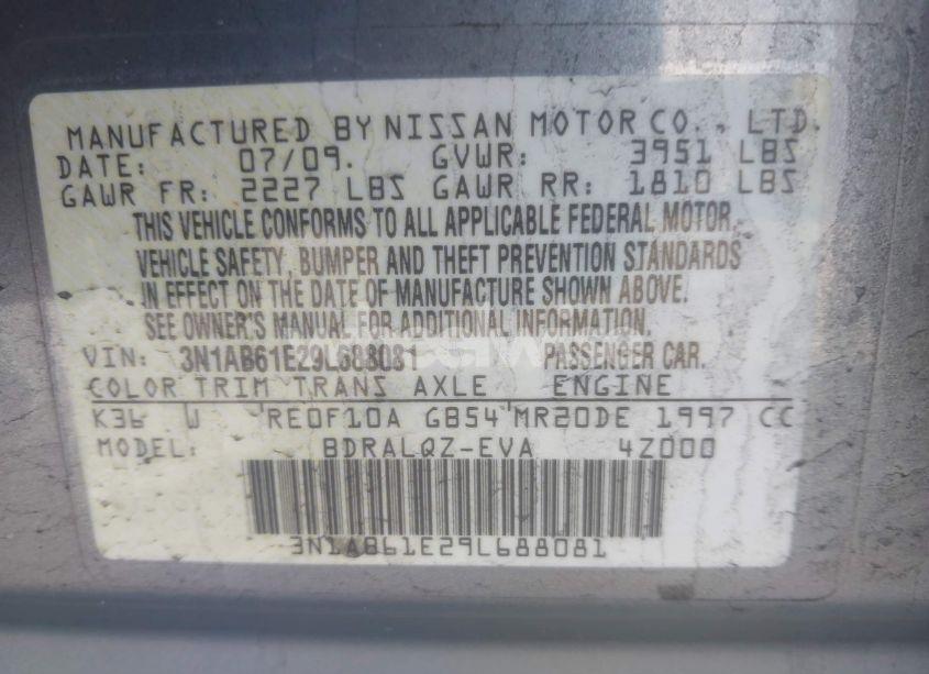 Photo 9 of 2009 Nissan Sentra 2.0 (VIN 3N1AB61E29L688081)