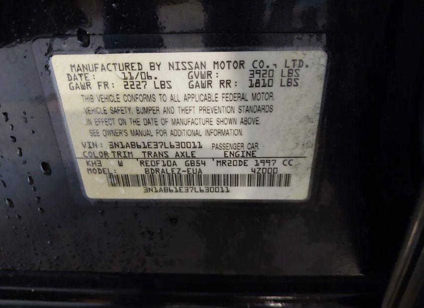 Photo 9 of 2007 Nissan Sentra 2.0S (VIN 3N1AB61E37L630011)