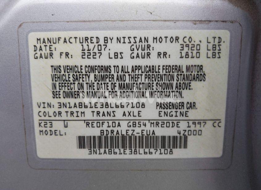 Photo 9 of 2008 Nissan Sentra 2.0S (VIN 3N1AB61E38L667108)