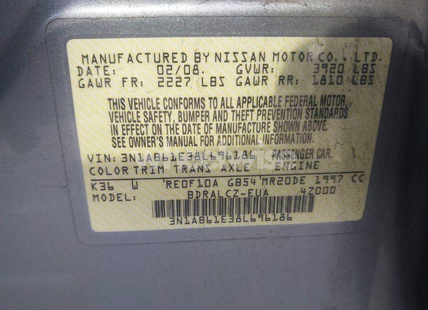 Photo 9 of 2008 Nissan Sentra 2.0 (VIN 3N1AB61E38L696186)