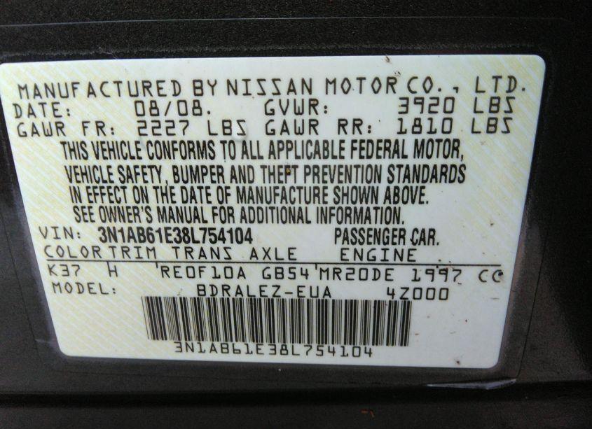 Photo 9 of 2008 Nissan Sentra 2.0S (VIN 3N1AB61E38L754104)