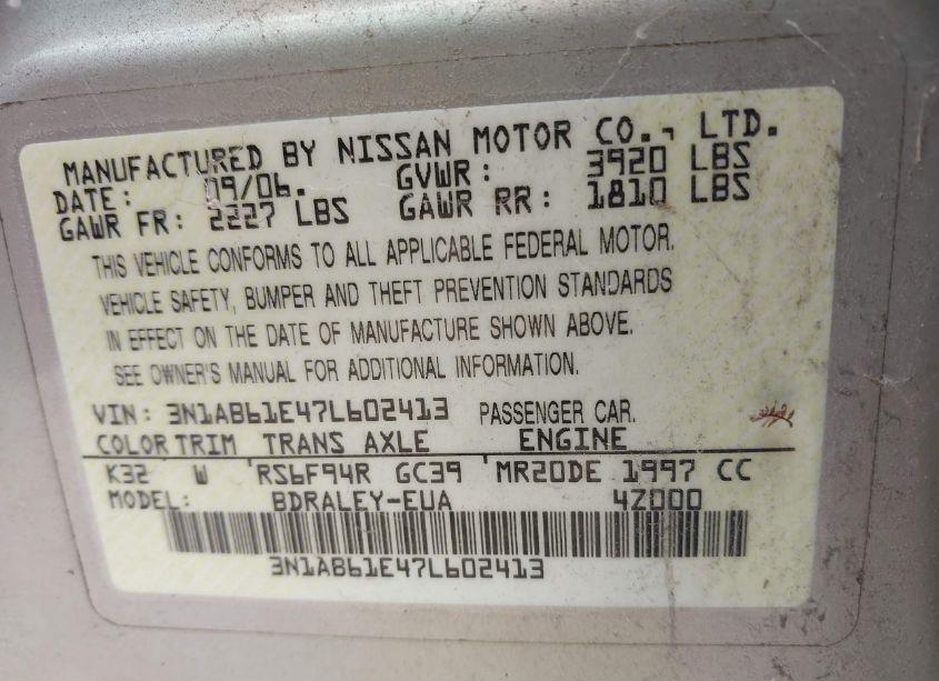 Photo 9 of 2007 Nissan Sentra 2.0S (VIN 3N1AB61E47L602413)