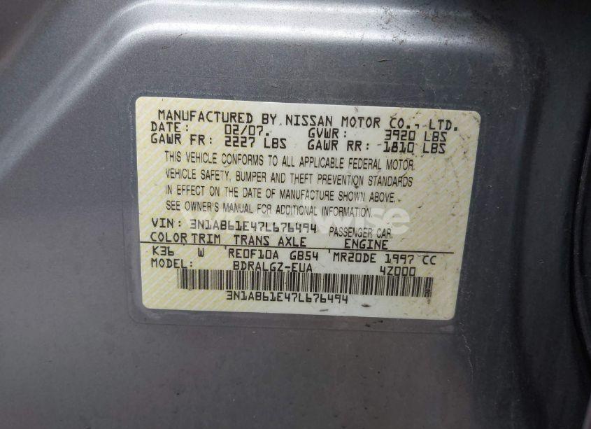 Photo 9 of 2007 Nissan Sentra 2.0SL (VIN 3N1AB61E47L676494)