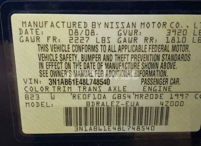 Photo 9 of 2008 Nissan Sentra 2.0S (VIN 3N1AB61E48L748540)