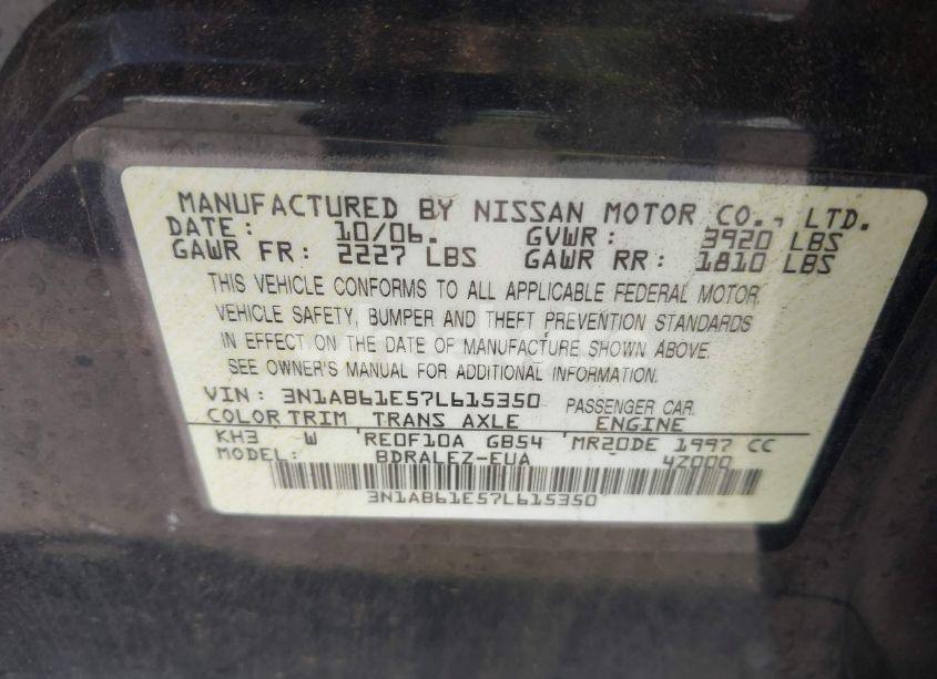 Photo 9 of 2007 Nissan Sentra 2.0S (VIN 3N1AB61E57L615350)