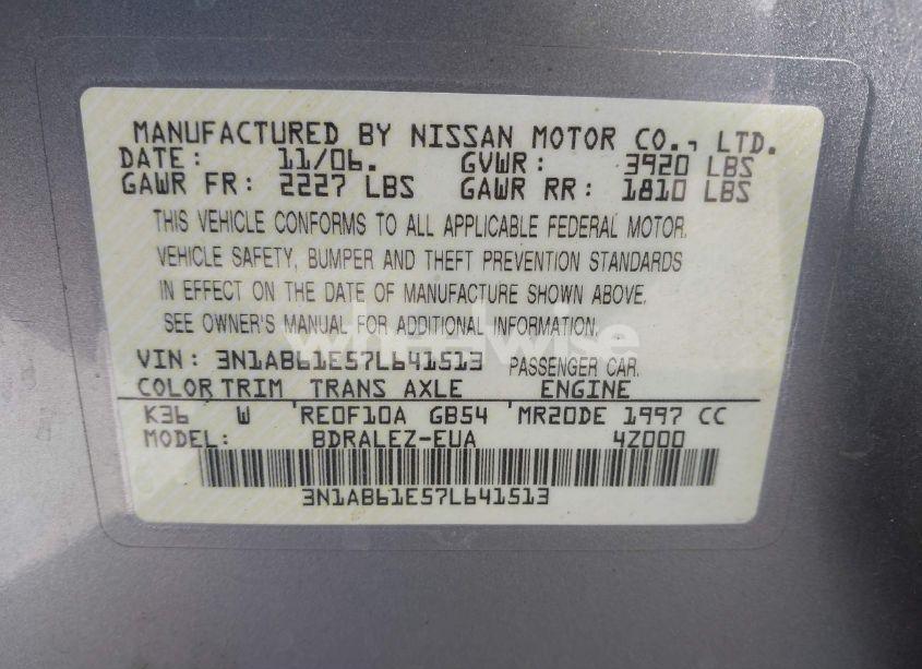 Photo 9 of 2007 Nissan Sentra 2.0S (VIN 3N1AB61E57L641513)