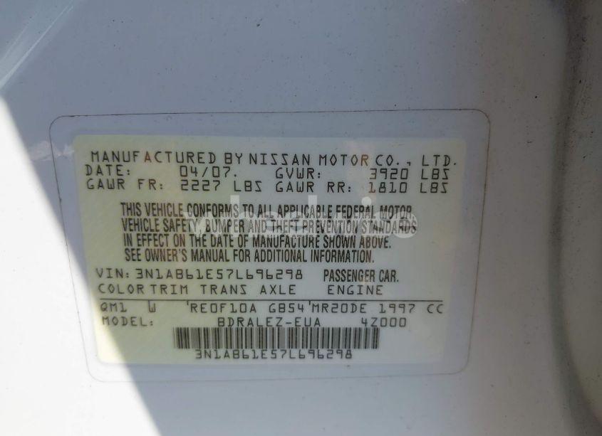 Photo 9 of 2007 Nissan Sentra 2.0S (VIN 3N1AB61E57L696298)