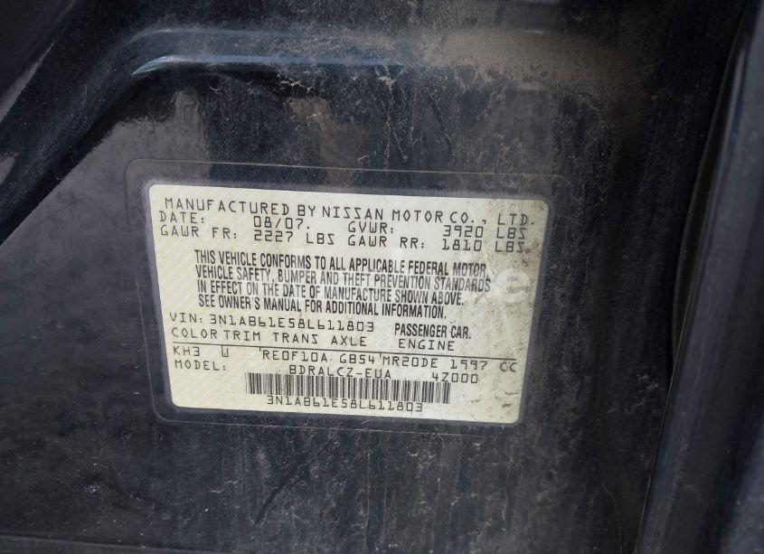 Photo 9 of 2008 Nissan Sentra 2.0 (VIN 3N1AB61E58L611803)