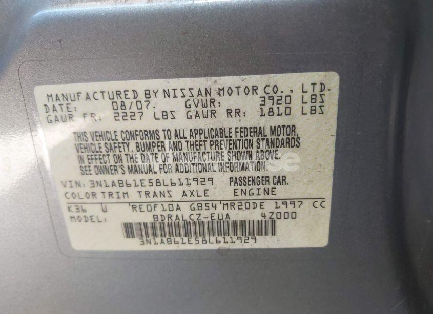 Photo 9 of 2008 Nissan Sentra 2.0 (VIN 3N1AB61E58L611929)