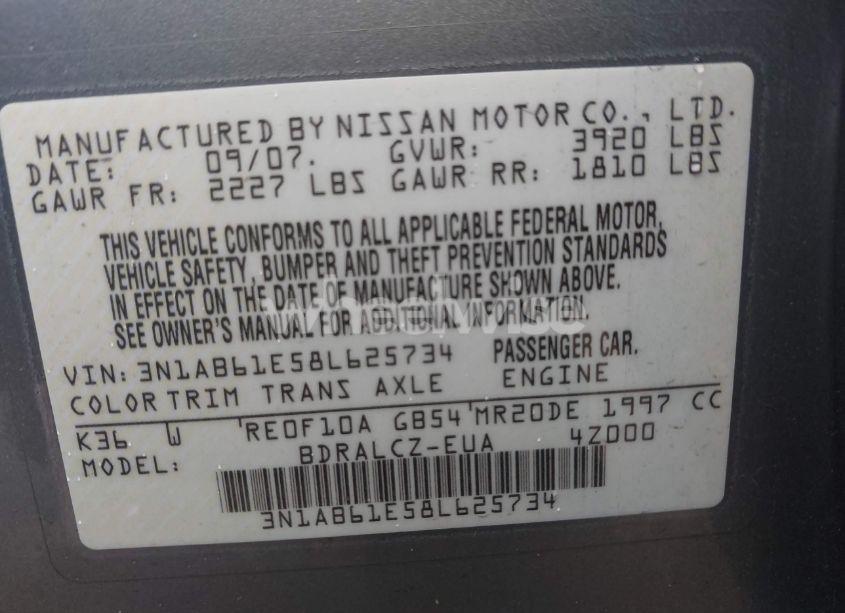 Photo 9 of 2008 Nissan Sentra 2.0 (VIN 3N1AB61E58L625734)