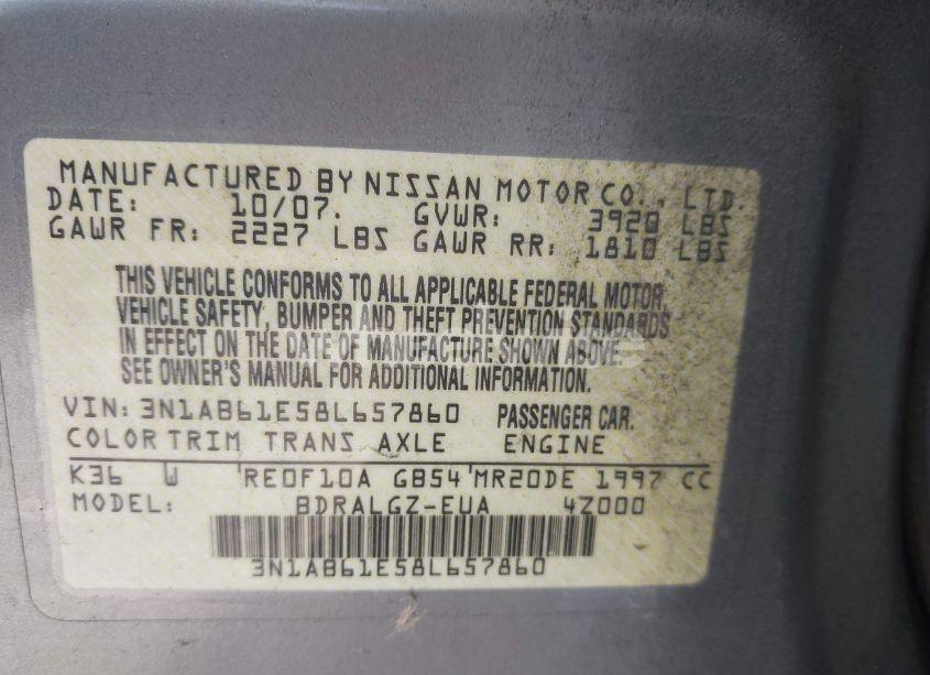 Photo 9 of 2008 Nissan Sentra 2.0SL (VIN 3N1AB61E58L657860)