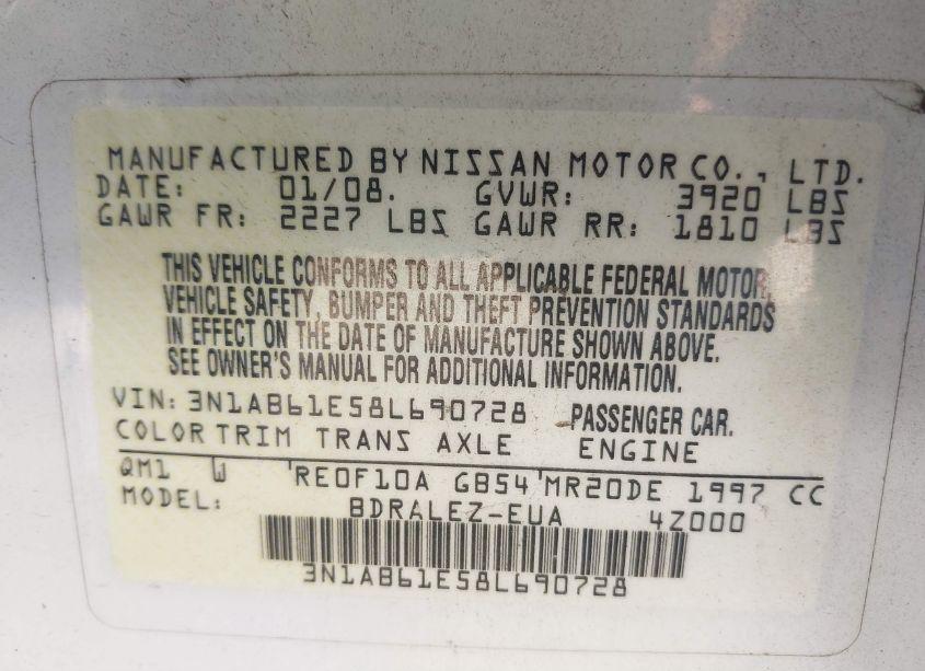 Photo 9 of 2008 Nissan Sentra 2.0S (VIN 3N1AB61E58L690728)