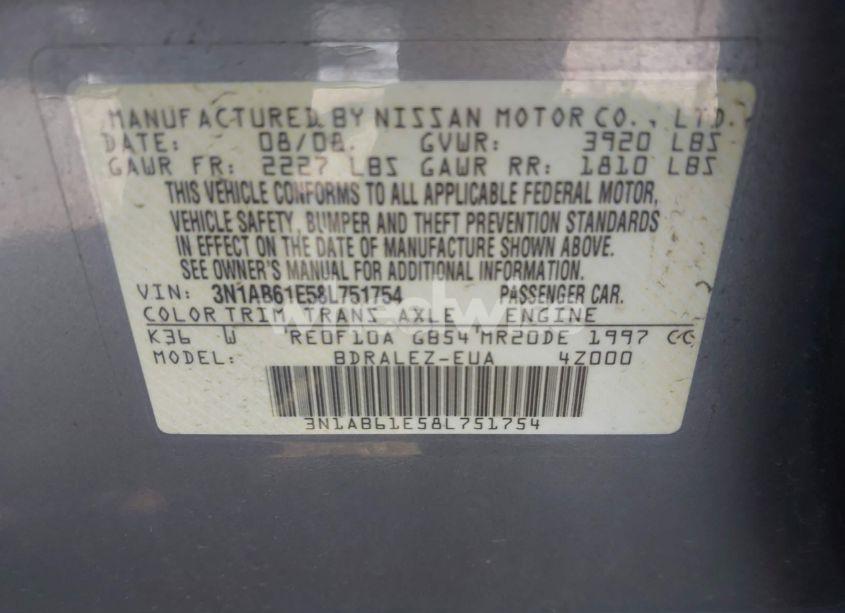 Photo 9 of 2008 Nissan Sentra 2.0S (VIN 3N1AB61E58L751754)