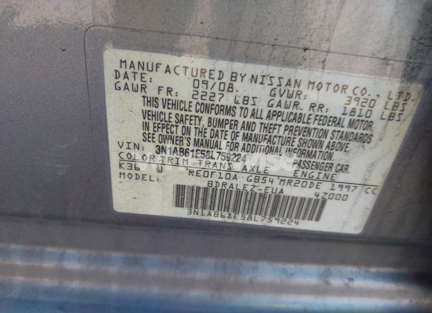 Photo 9 of 2008 Nissan Sentra 2.0S (VIN 3N1AB61E58L759224)