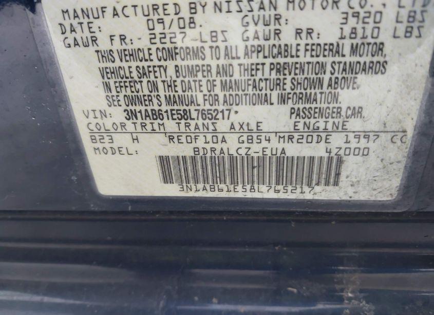 Photo 9 of 2008 Nissan Sentra 2.0 (VIN 3N1AB61E58L765217)