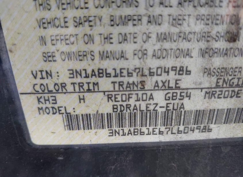 Photo 9 of 2007 Nissan Sentra 2.0S (VIN 3N1AB61E67L604986)