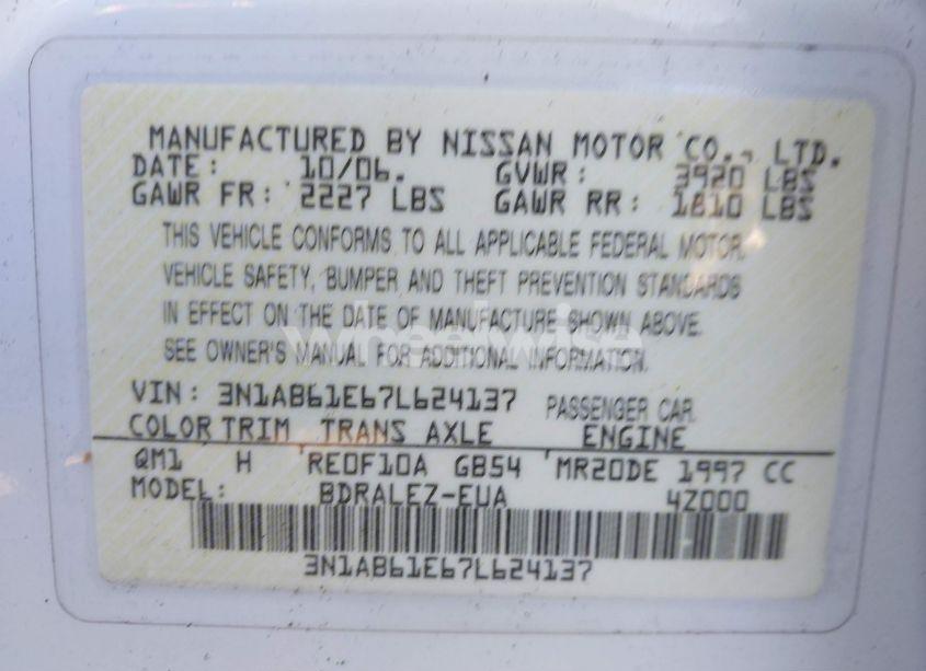 Photo 9 of 2007 Nissan Sentra 2.0S (VIN 3N1AB61E67L624137)
