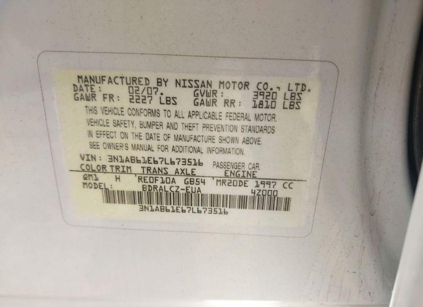 Photo 9 of 2007 Nissan Sentra 2.0 (VIN 3N1AB61E67L673516)