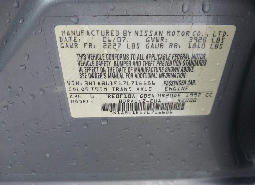 Photo 9 of 2007 Nissan Sentra 2.0 (VIN 3N1AB61E67L716686)