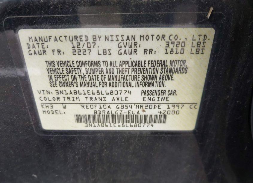 Photo 9 of 2008 Nissan Sentra 2.0SL (VIN 3N1AB61E68L680774)