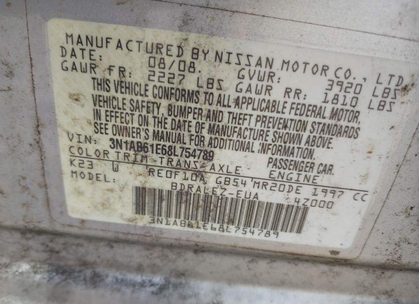 Photo 9 of 2008 Nissan Sentra 2.0S (VIN 3N1AB61E68L754789)