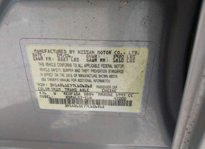 Photo 9 of 2007 Nissan Sentra 2.0SL (VIN 3N1AB61E77L606262)